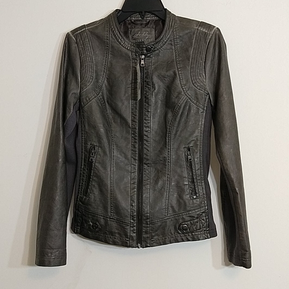 Sebby Collection Gray Faux Leather Moto Jacket - Picture 1 of 10